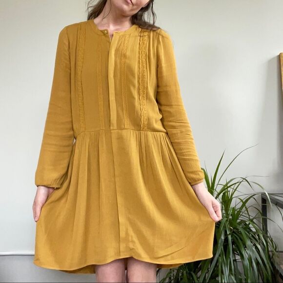 Nordstrom Oversized Boho Fall Mustard Long Sleeve Dress DR2 - Picture 2 of 16